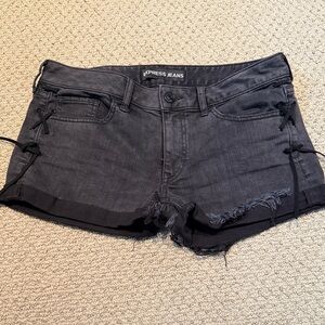 Express Black Jean Shorts with Lace-Up Detail